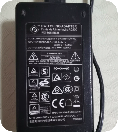 *Brand NEW*FJ-SW20261501000D 15W Wall-Mount Power Adapter 15V 1000mA Round Barrel Charge